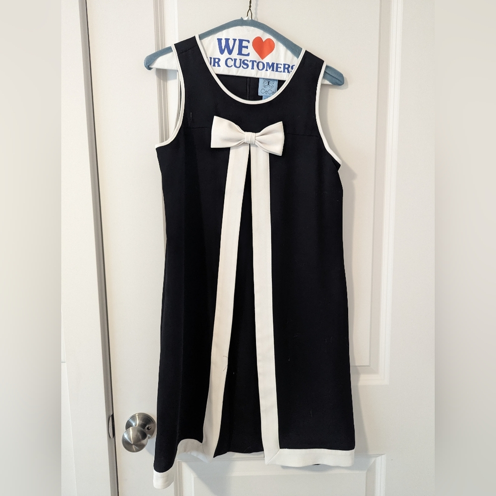 Cece Elegant Black and White Bow Mini Dress US 2